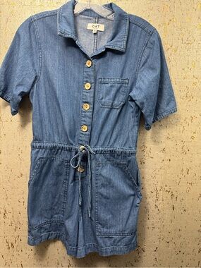 Oat New York Women's Denim Short Romper Button-Up